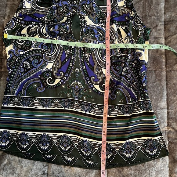 Laundry By Shelli Segal Medium 8 Blue Black Paisley Sleeveless V-neck Blouse - Picture 9 of 10